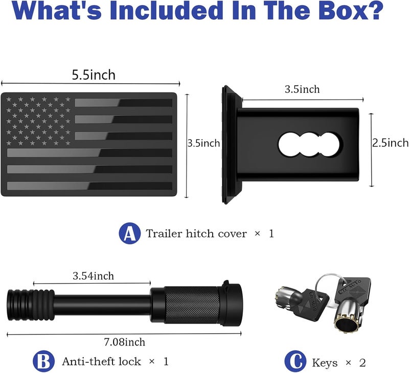 OGYE 2.5 Inch American Flag Trailer Hitch Cover, Fit for 2.5 Inch Hitch Receivers (with 5/8" Pin Dia Anti-Theft Trailer Hitch Lock)，Black - Image 5